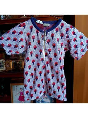 True Vintage Girls 7 Top Tunic 1970's Ely Ice Cream Knit Ring Zipper Hippy Child